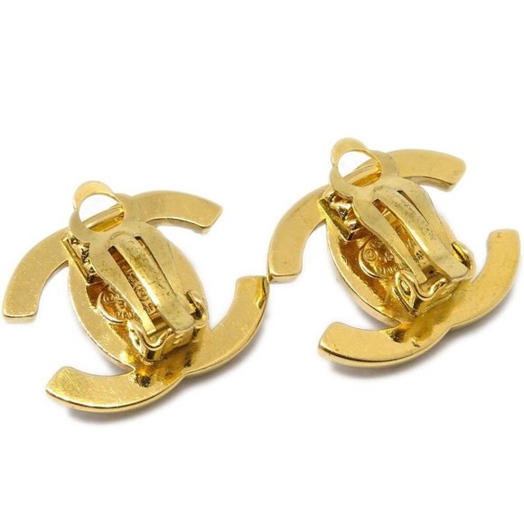 Chanel Gold CC Turnlock Earrings Rhinestone Clip-On - Picture 3 of 4